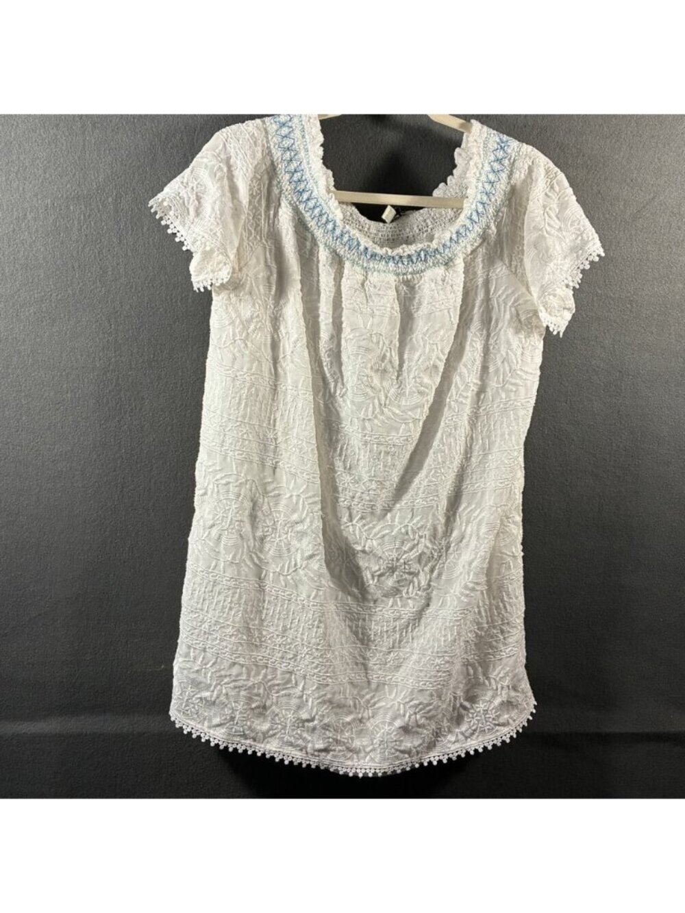 women mini dress medium white embroidered lace coastal cowgirl boho western